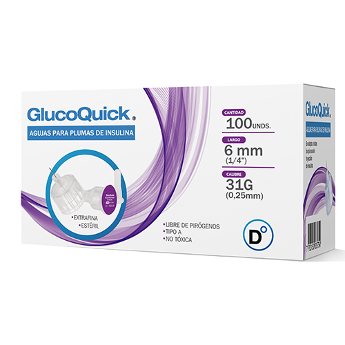 GLUCOQUICK AGUJAS PARA PLUMAS DE INSULINA 31 G X 6 MM X 100 UN (AGUJAS)
