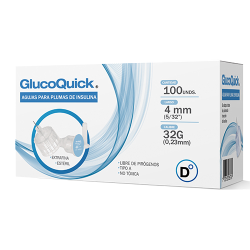 GLUCOQUICK AGUJAS PARA PLUMAS DE INSULINA 32 G X 4 MM X 100 UN (AGUJAS)